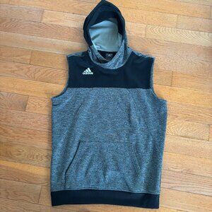 Vintage Adidas Mens L Sleeveless Hoodie Gray Black Kangaroo Pouch Y2K Colorblock